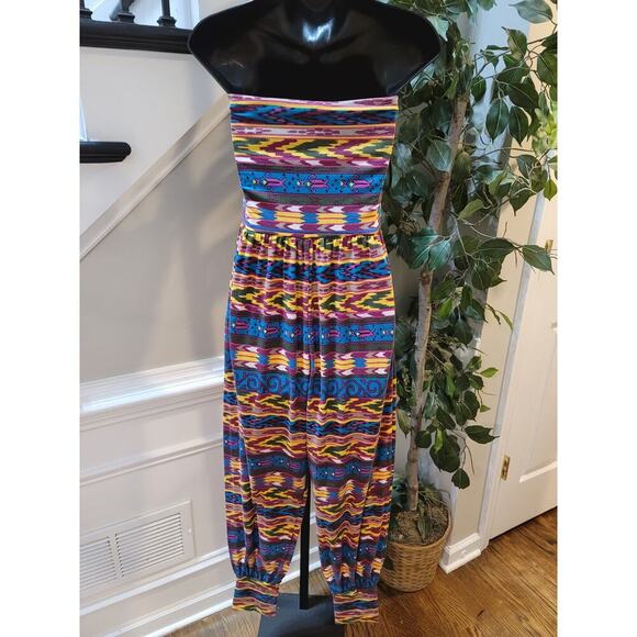 Material Girl Jumpsuit Women's Size Large Multicolor Polyester Off The Shoulder - Picture 3 of 14